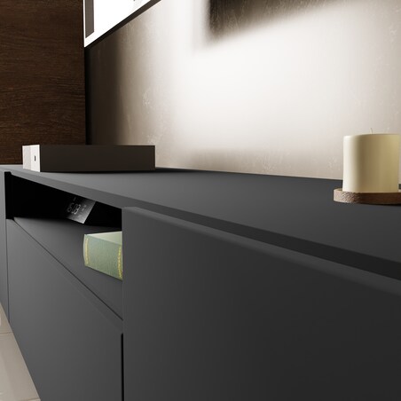 Szafka RTV LION 200cm wisząca, do pokoju gościnnego, proste fronty- grafit