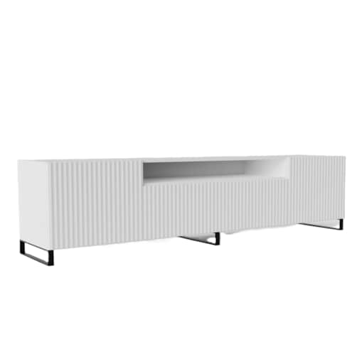 Stojąca szafka RTV NOELI pod telewizor, z ryflowanym frontem -biała