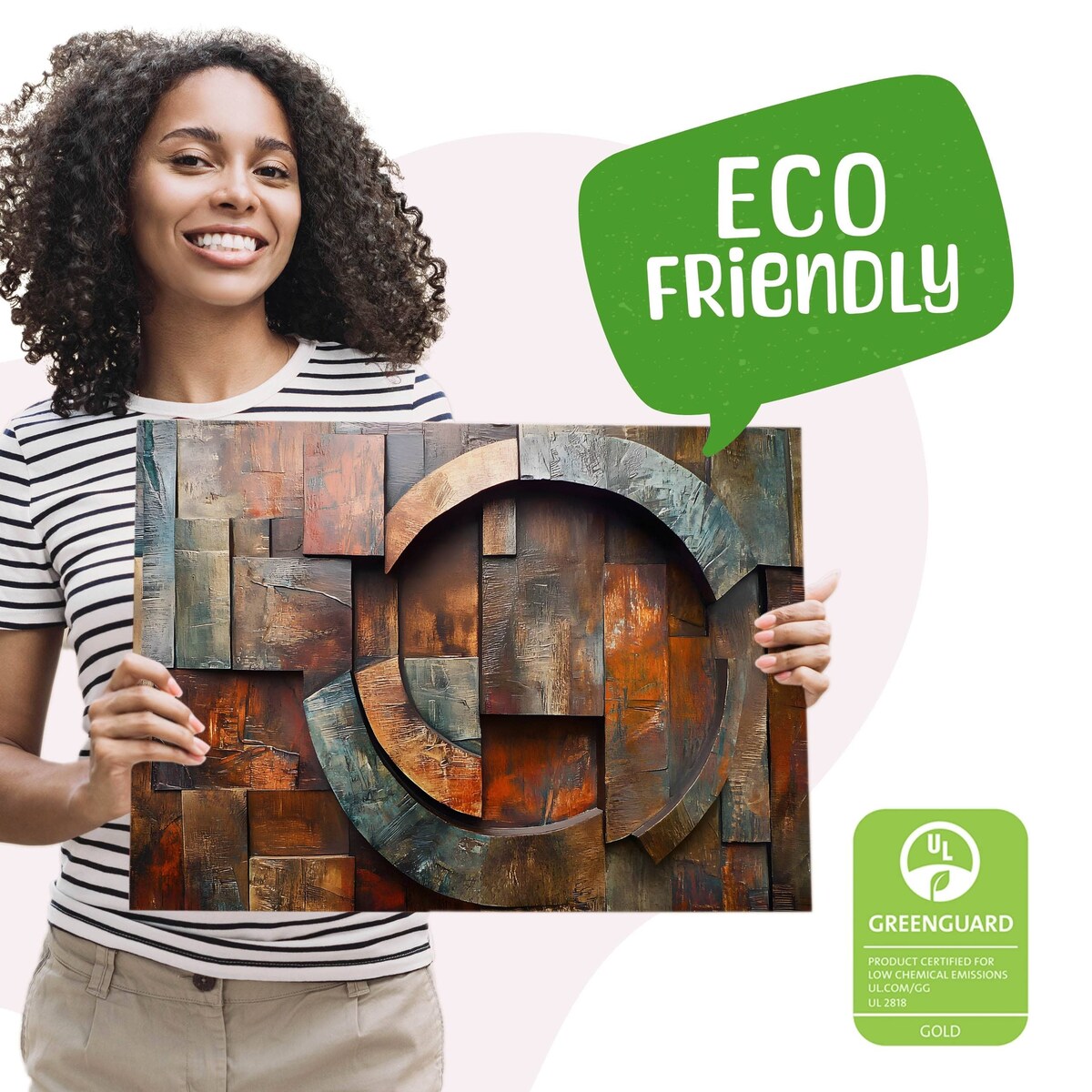 Obraz Do Sypialni Abstrakcja Imitacja Drewna Wzory Geometryczne 120x80cm