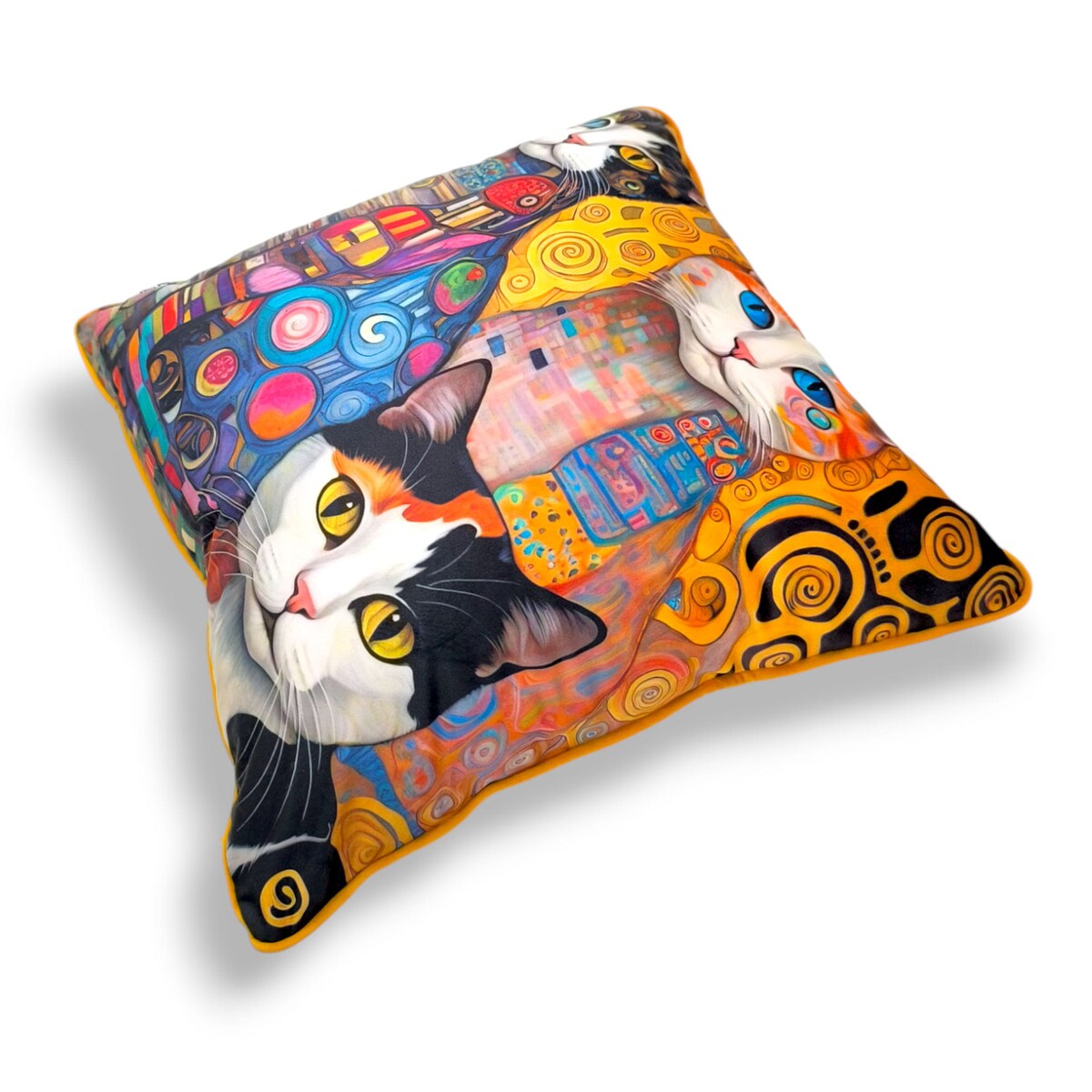 Poduszka dekoracyjna z kotami inspirowana Klimtem 40x40 Tuxedo Cats