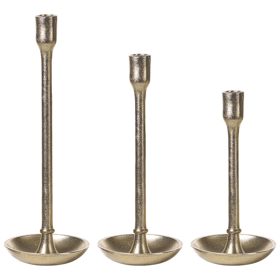 Zestaw 3 świeczników LIWUNG Metal 27/33/38 cm Złoty