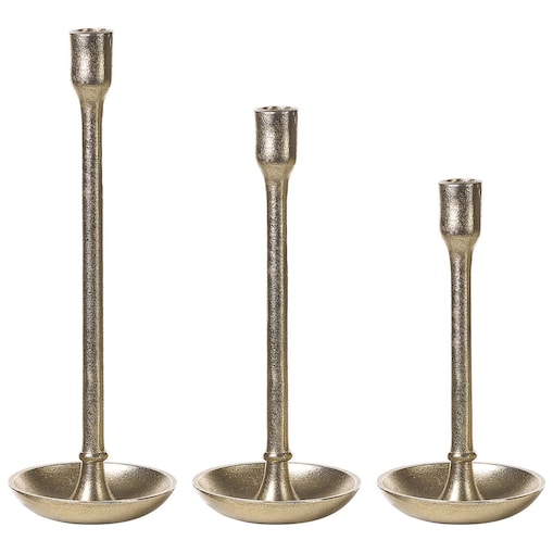 Zestaw 3 świeczników LIWUNG Metal 27/33/38 cm Złoty