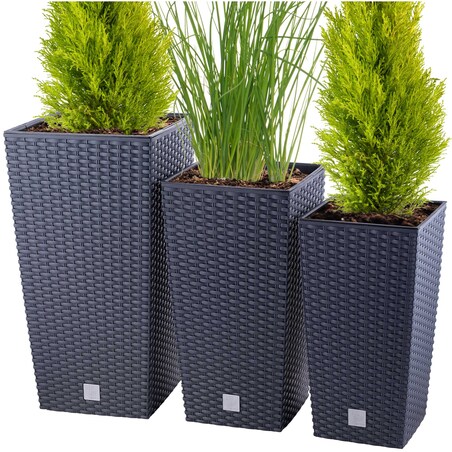3X Doniczka Rattan Donica Zestaw Na Taras + Wkład