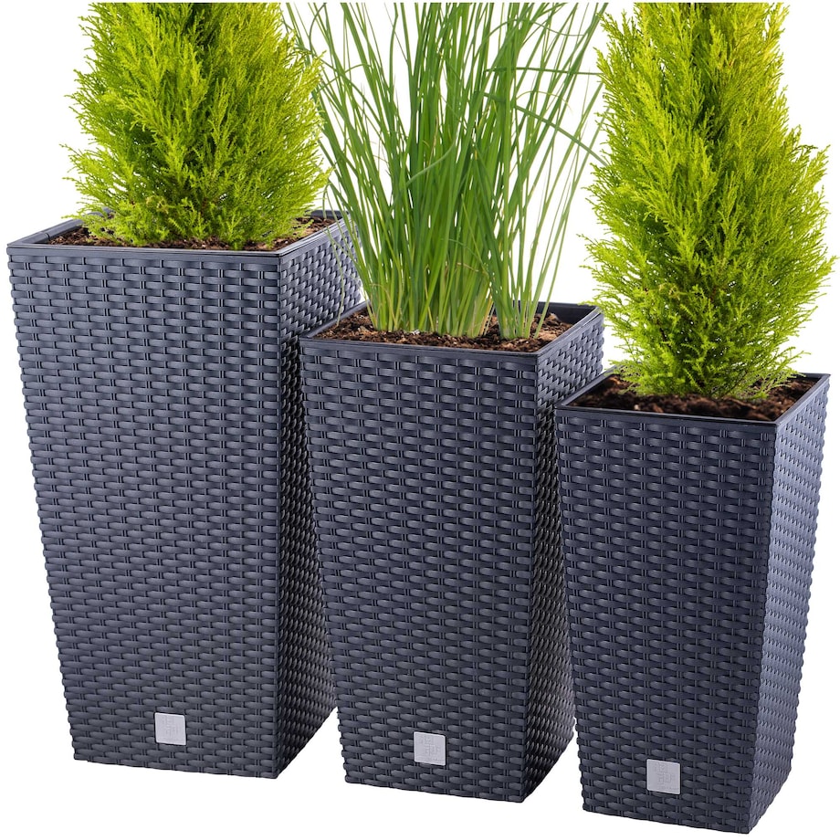 3X Doniczka Rattan Donica Zestaw Na Taras + Wkład