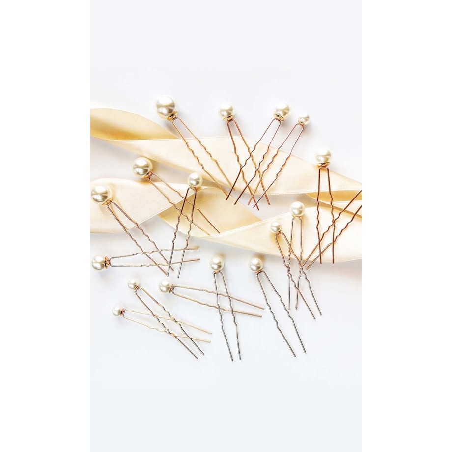 Komplet zestaw kokówek do fryzury ślub z perłami złoty