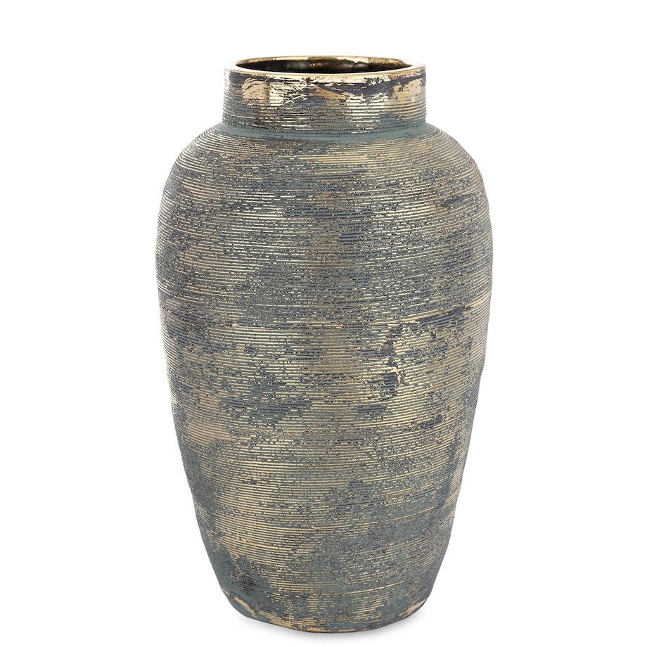 Wazon ceramiczny złoty, postarzany 38x22x22 cm JULIANO niebieski