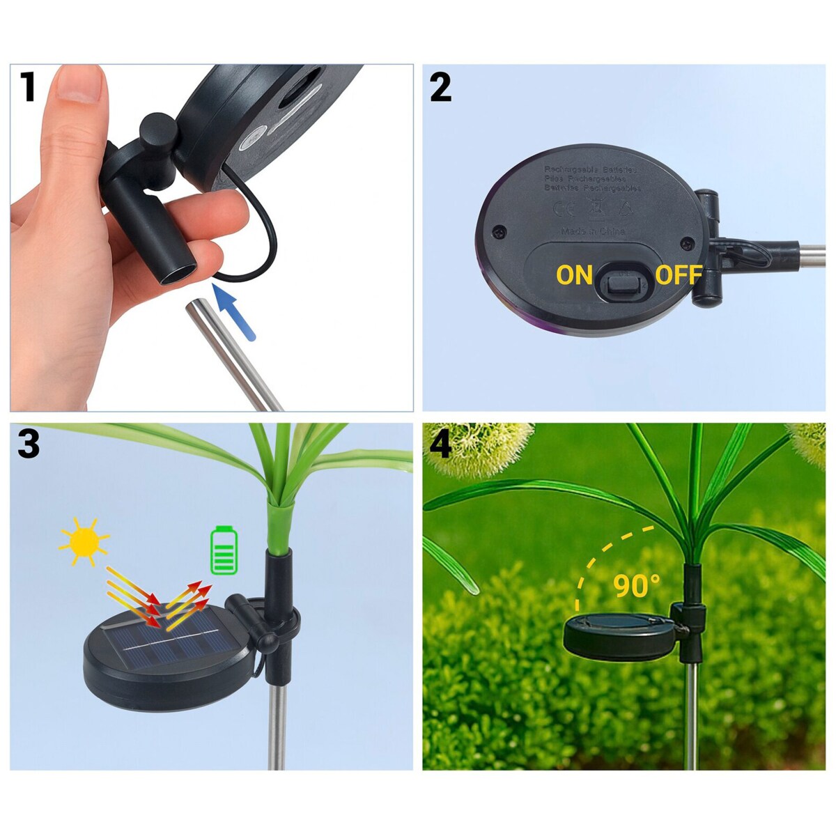 Lampki ogrodowe solarne, dmuchawce LED, 2 sztuki, 75 cm