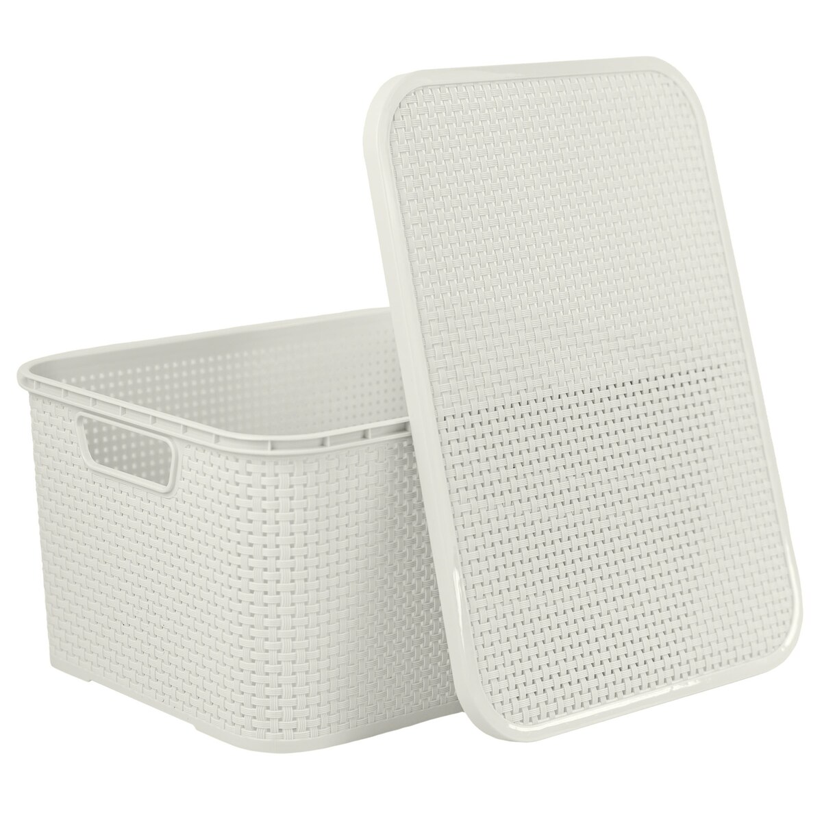 Koszyk Pojemnik Rattanowy Z Pokrywą Na Drobiazgi Kosmetyki Łazienkowy 19L Biały