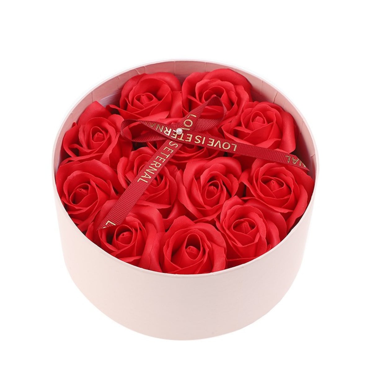 Bukiet zapachowych kwiatów mydlanych w ozdobnym pudełku, czerwone róże BUK26CZE
