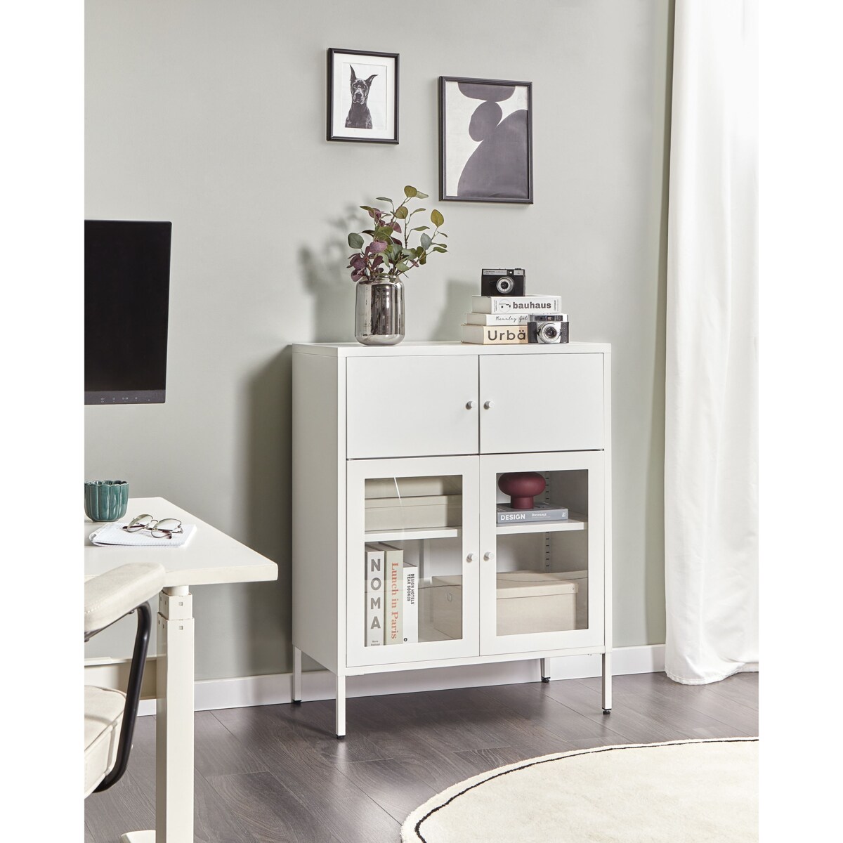 Szafka ze szklanymi drzwiami ESHOLT Metal 80 cm Biały