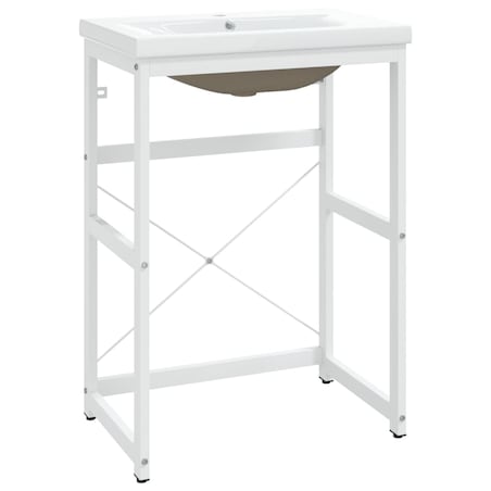 vidaXL Stelaż łazienkowy z wbudowaną umywalką, biały, żelazo