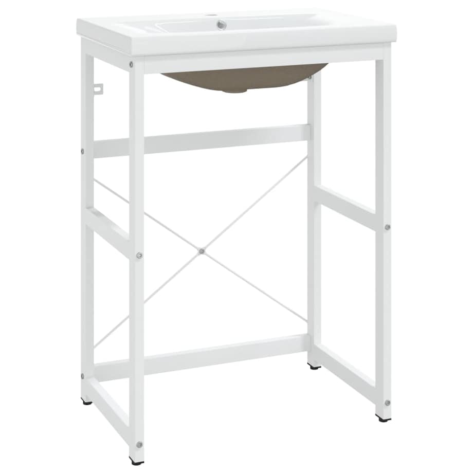 vidaXL Stelaż łazienkowy z wbudowaną umywalką, biały, żelazo