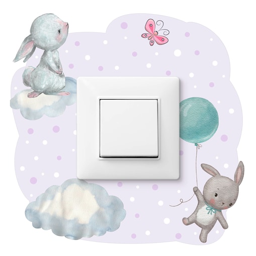 Naklejka Pod Kontakt Do Pokoju Dzieci Króliczki Kropki Groszki Chmury Motyl 20x20cm