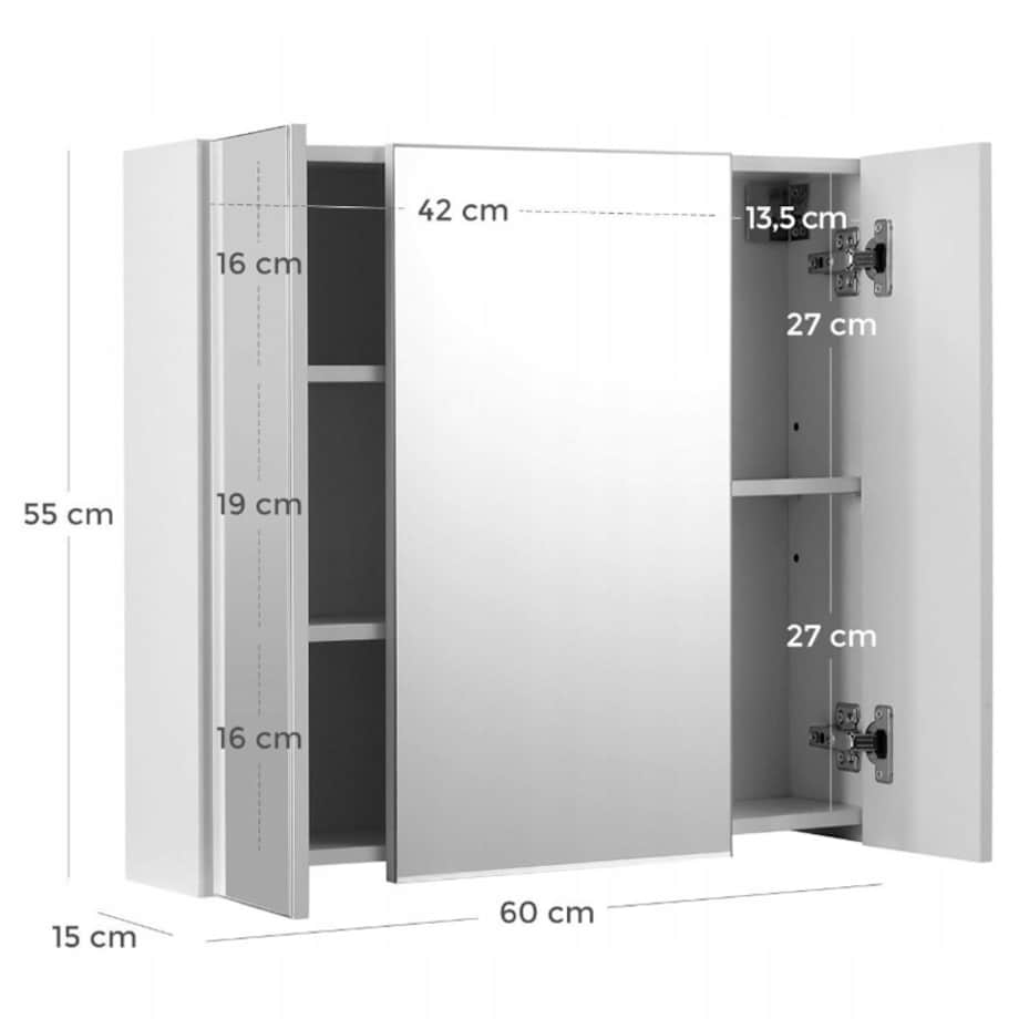 Wisząca szafka łazienkowa ścienna z trójdzielnym lustrem nowoczesna 60 cm