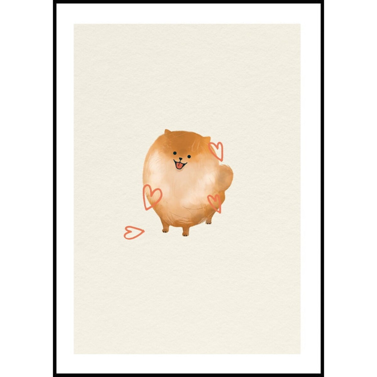 Poster Story, Plakat, Obraz - Puszysty Piesek z Serduszkami, wymiary 21 x 30 cm