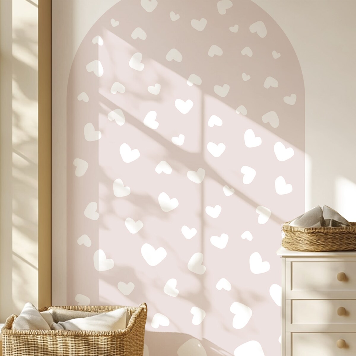 Naklejka na ścianę łuk brudny róż - serca XXL