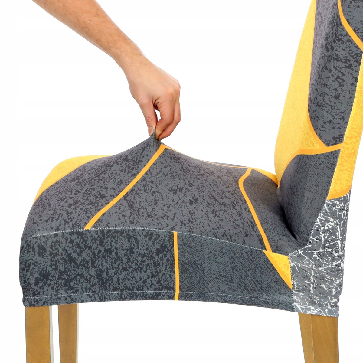 Pokrowiec Na Krzesło Szary Żółte Geometryczne Wzory Elastyczny
