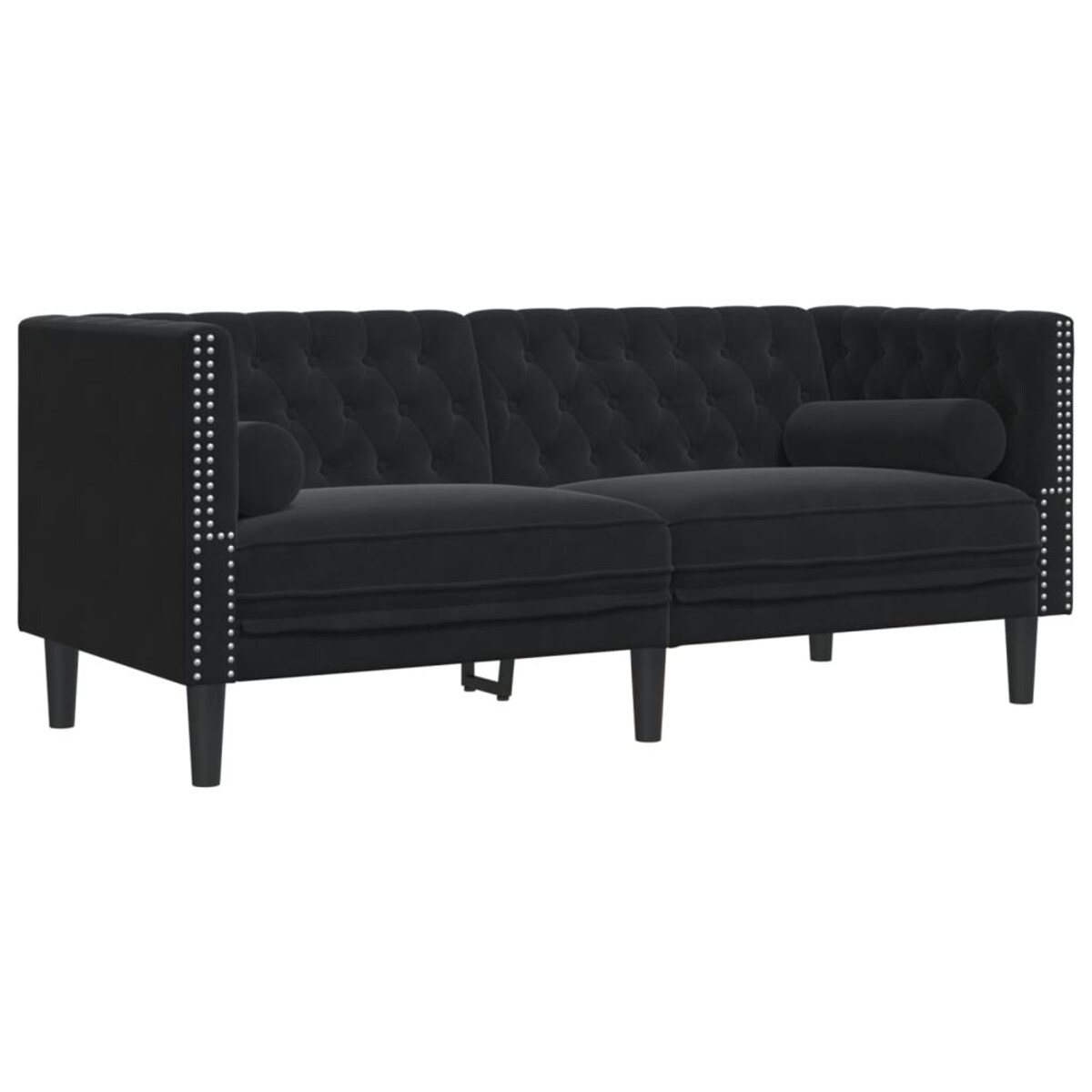 vidaXL Sofa Chesterfield z wałkami, dwuosobowa, czarna, aksamit