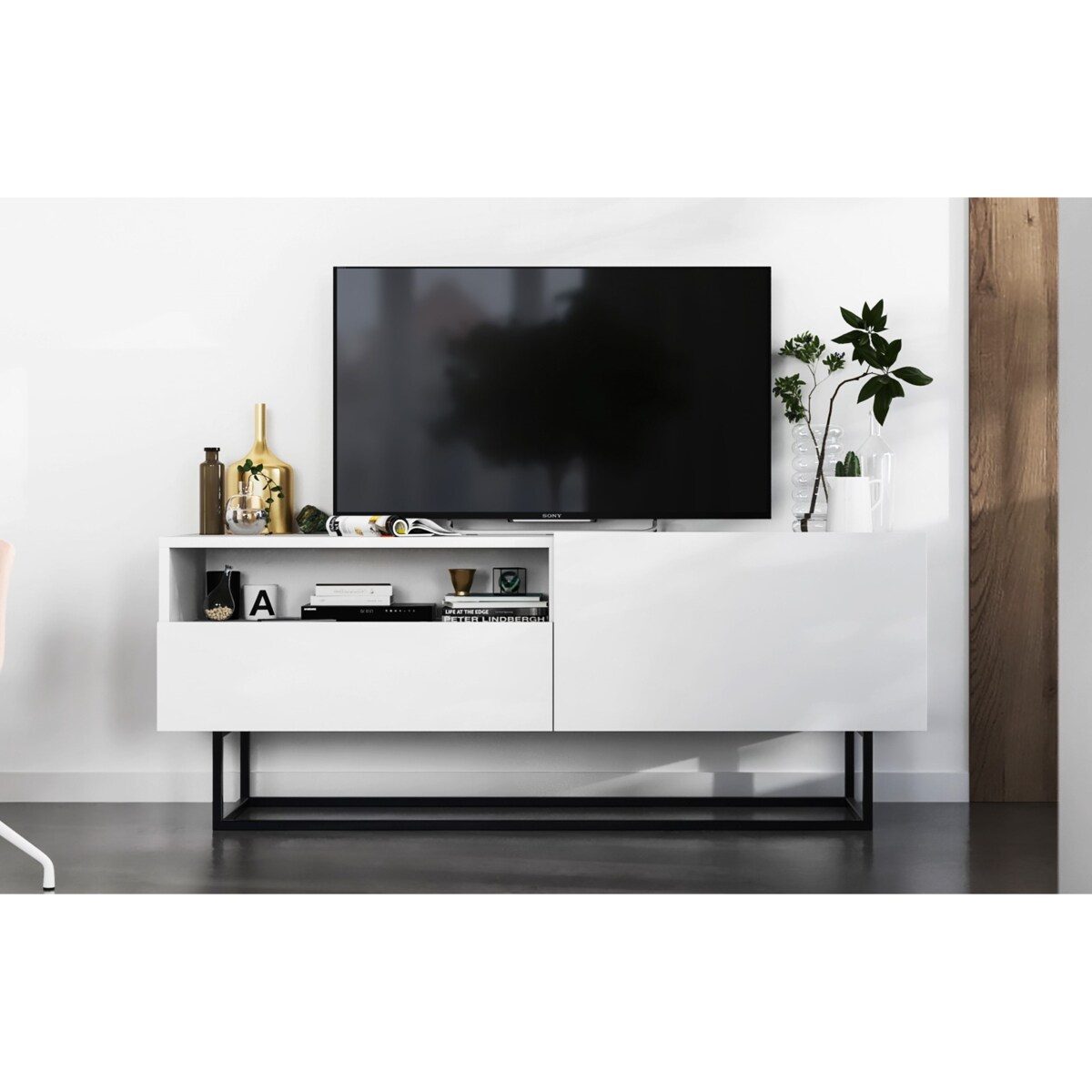 Szafka RTV Loft Industrialna Komoda RTV Szuflada Biały Mat 120 cm