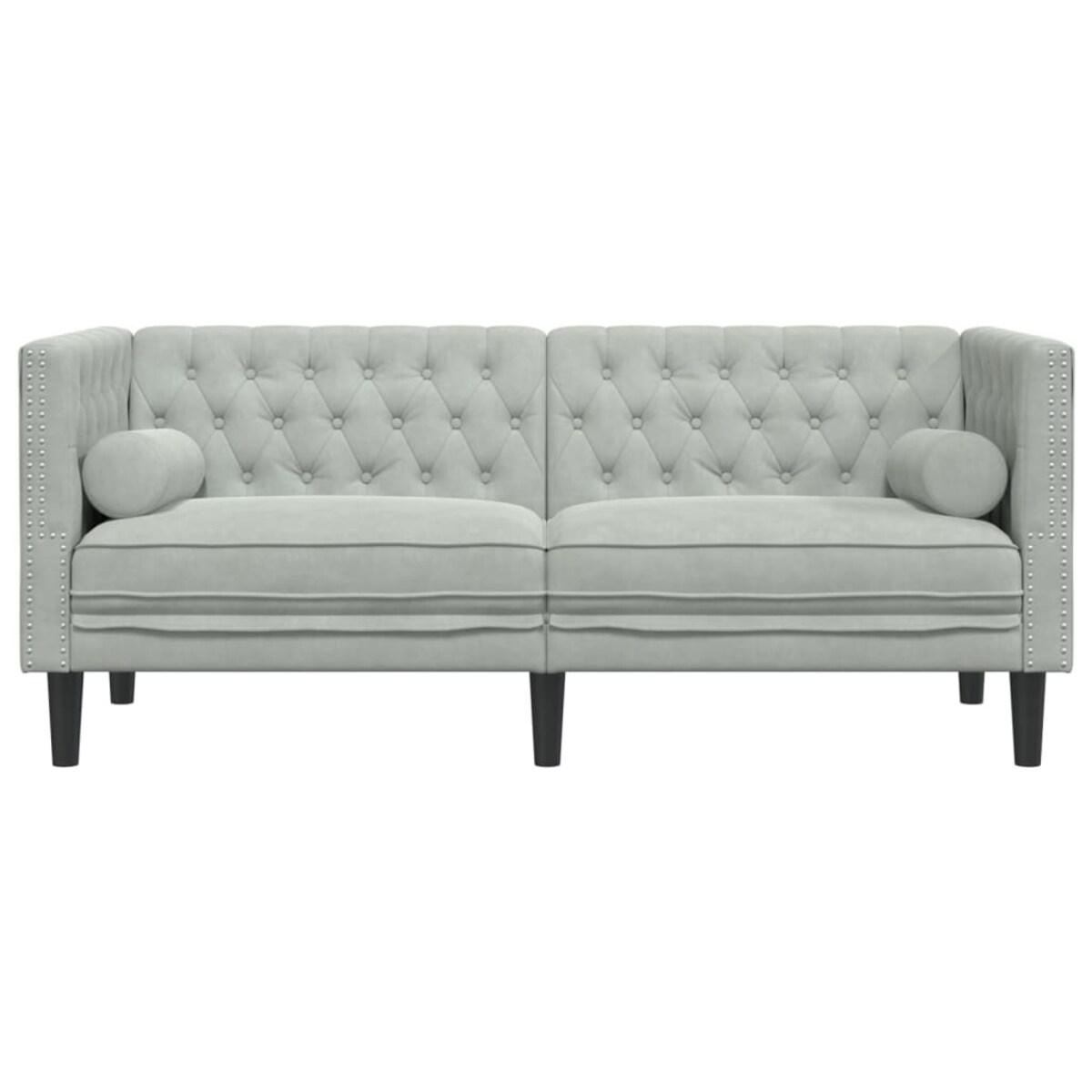 vidaXL Sofa Chesterfield z wałkami, dwuosobowa, jasnoszara, aksamit