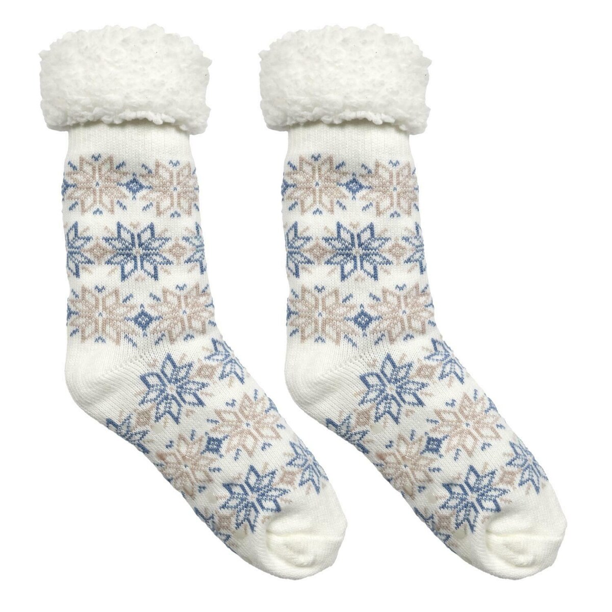 CIEPŁE SKARPETY beżowe Z MOTYWEM ŚNIEŻYNKI poliester