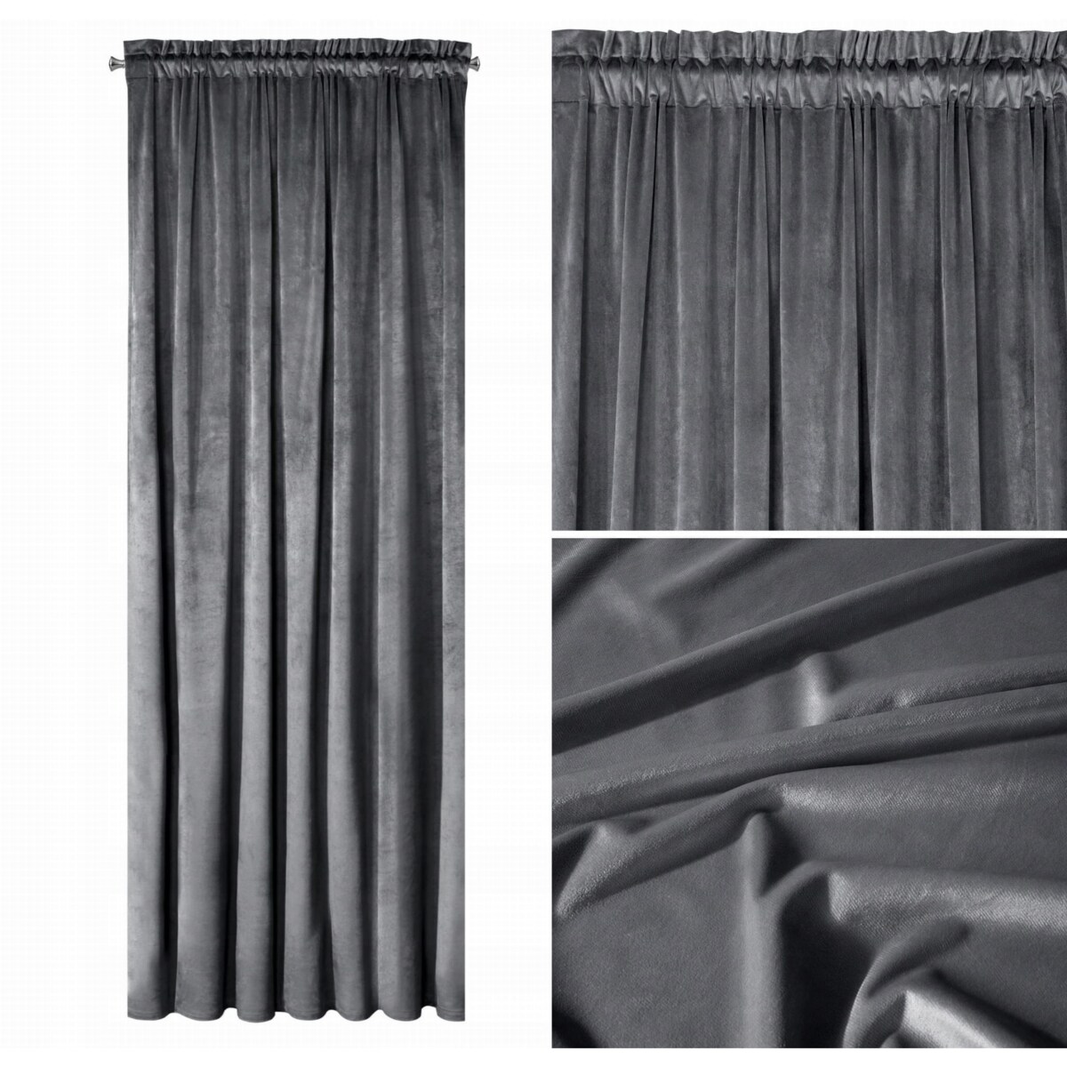 Zasłona Zaciemniająca Welurowa Velvet na Taśmie Żabki 140 x 270 grafitowa