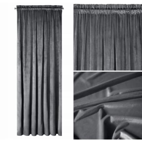 Zasłona Zaciemniająca Welurowa Velvet na Taśmie Żabki 140 x 270 grafitowa
