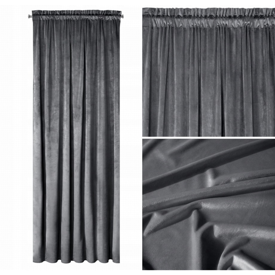 Zasłona Zaciemniająca Welurowa Velvet na Taśmie Żabki 140 x 270 grafitowa