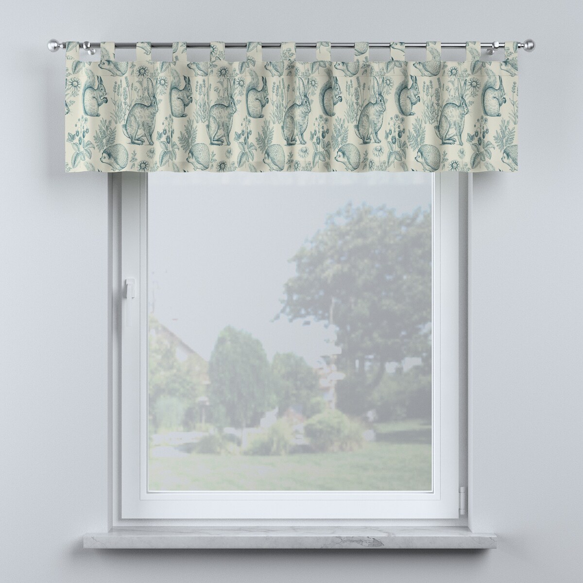 Lambrekin na szelkach 130x40 ecru-niebieski