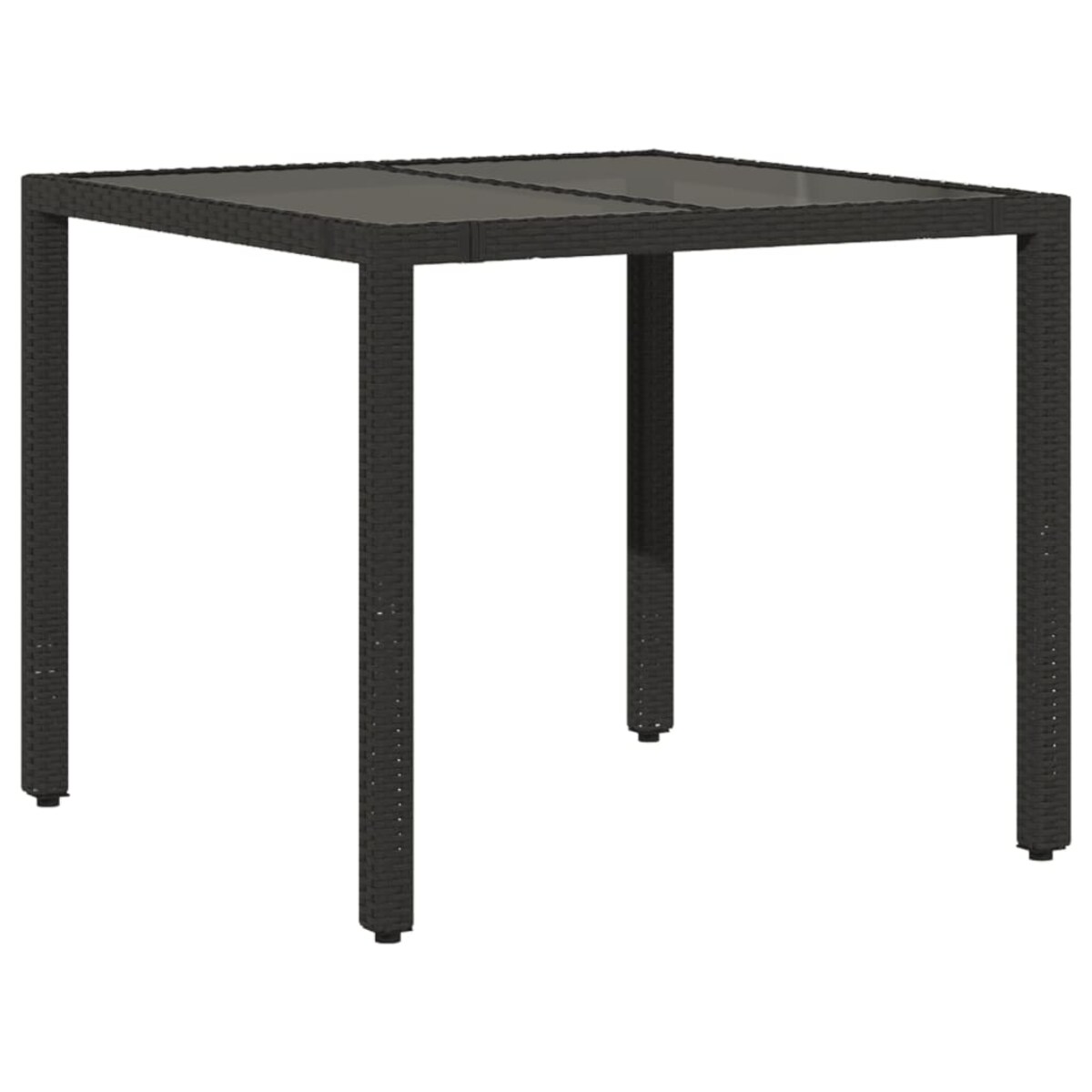 vidaXL Stół ogrodowy, szklany blat, czarny, 90x90x75 cm, rattan PE