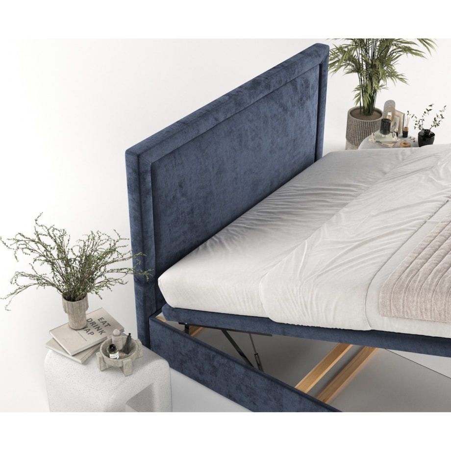 Łóżko tapicerowane SALMA 200x200 z pojemnikiem, Granatowy, tkanina Lotta 86