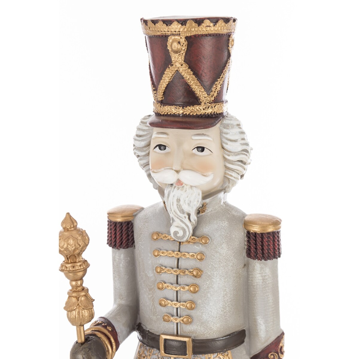 Figurka - Dziadek do Orzechów 42x13x13 cm beżowo-brązowy mundur, w ręku buława