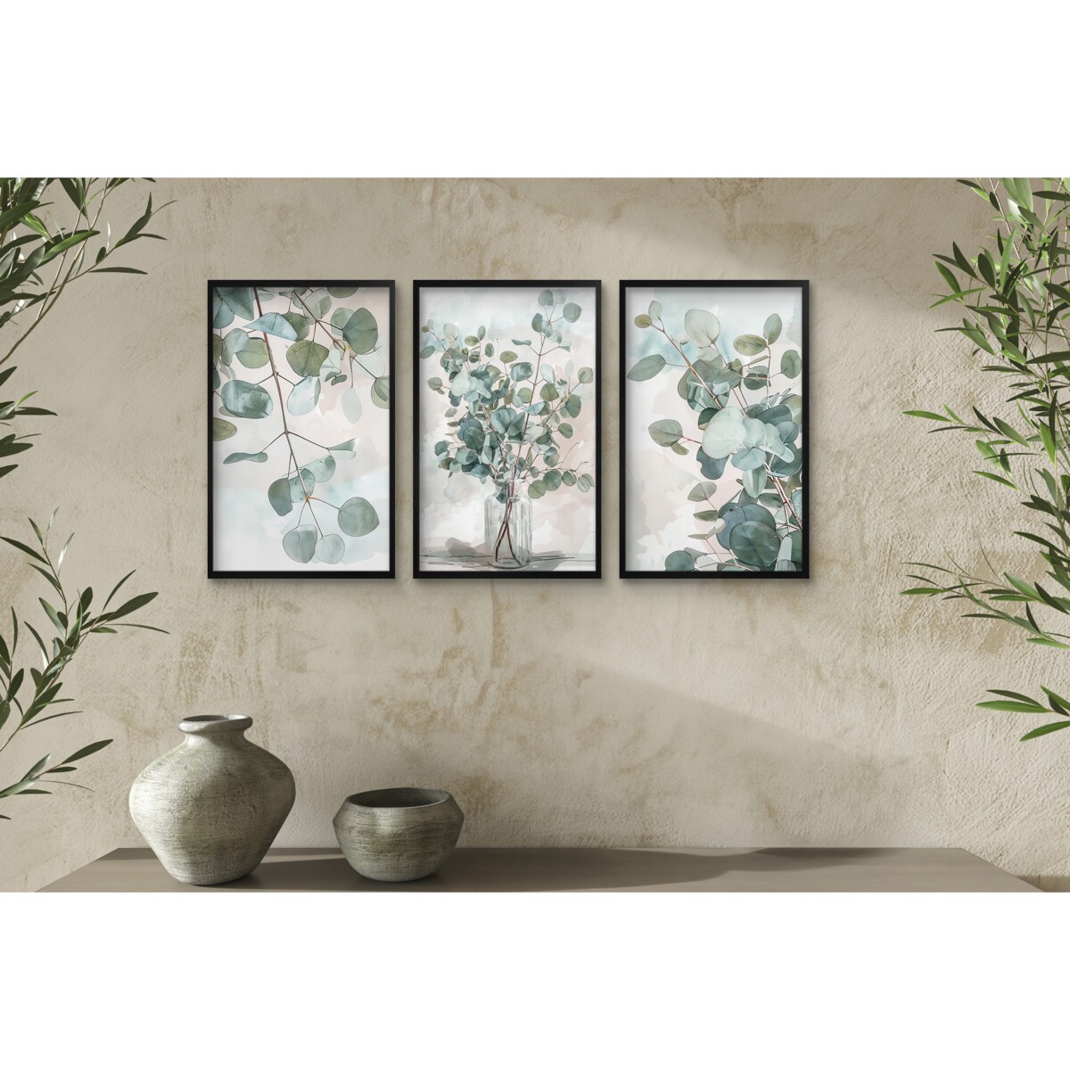 Zestaw Obrazów Plakatów ściennych Pastelowa Ozdoba na ścianę Zielone Liście