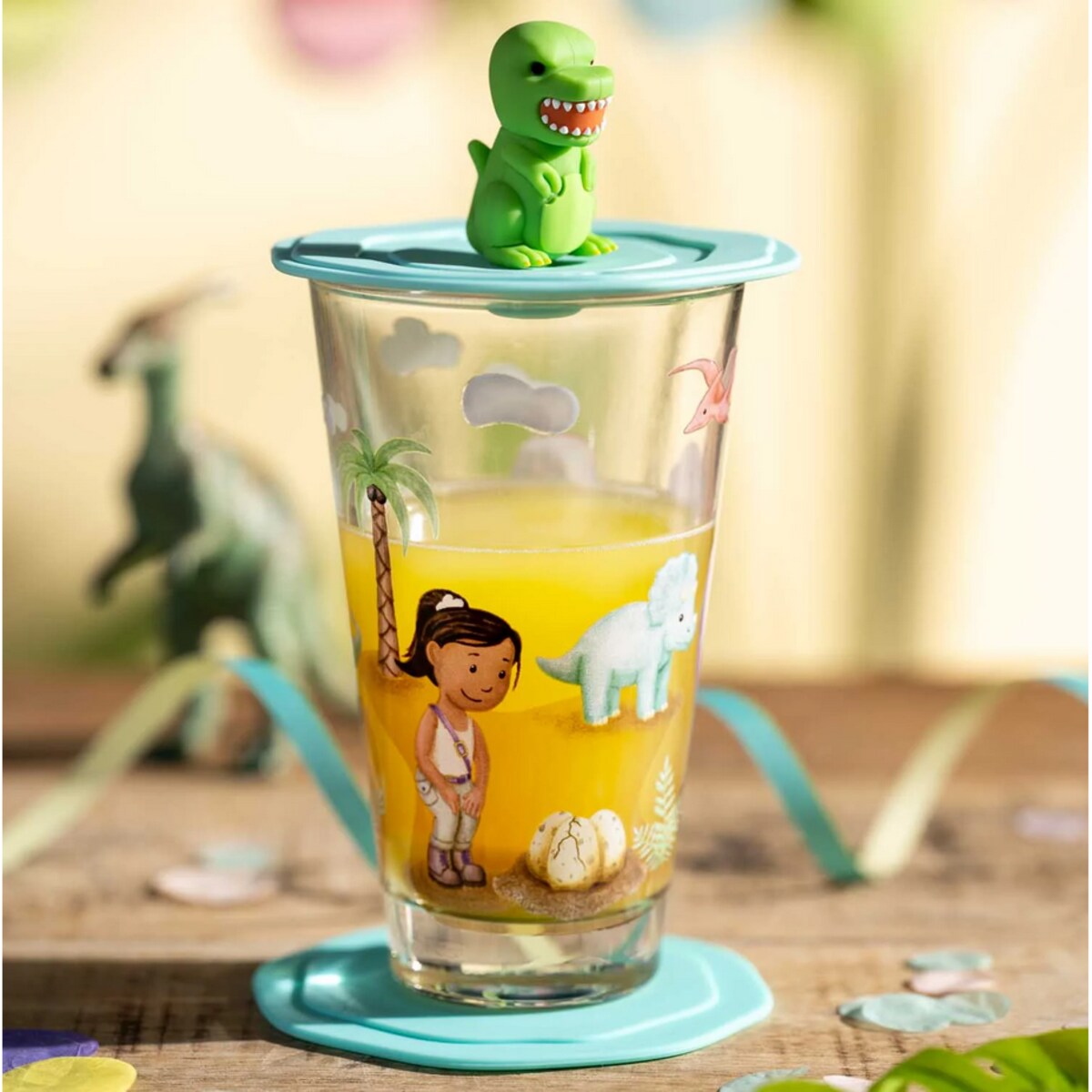 Szklanka z pokrywą i spodkiem 300ml dinozaur BAMBINI AVVENTURA - Leonardo