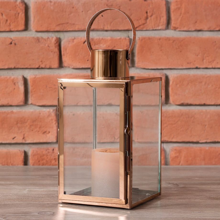 LAMPION ROSE GOLD metal / szkło wys. 31cm