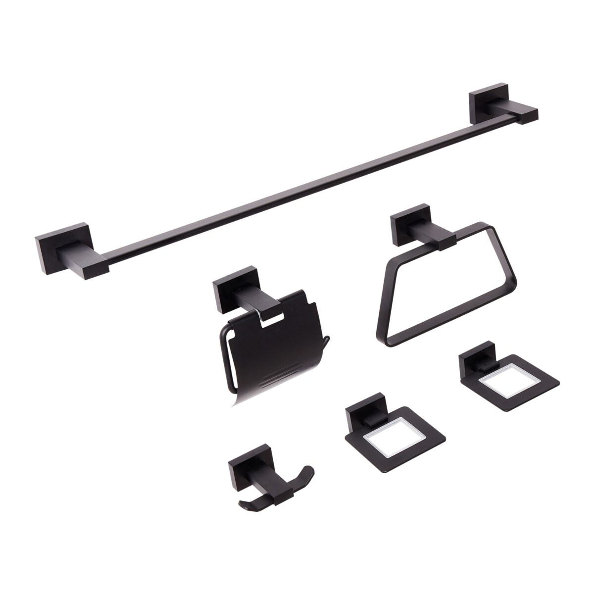 Zestaw akcesoriów toaletowych 6 elementów RIOHACHA Z uchwytami i haczykami na ręczniki Czarny
