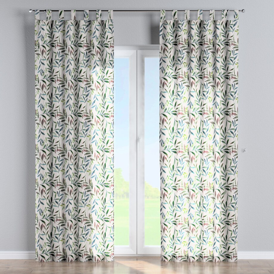 Zasłona na szelkach 1 szt. 130x245 zielone gałązki na białym tle