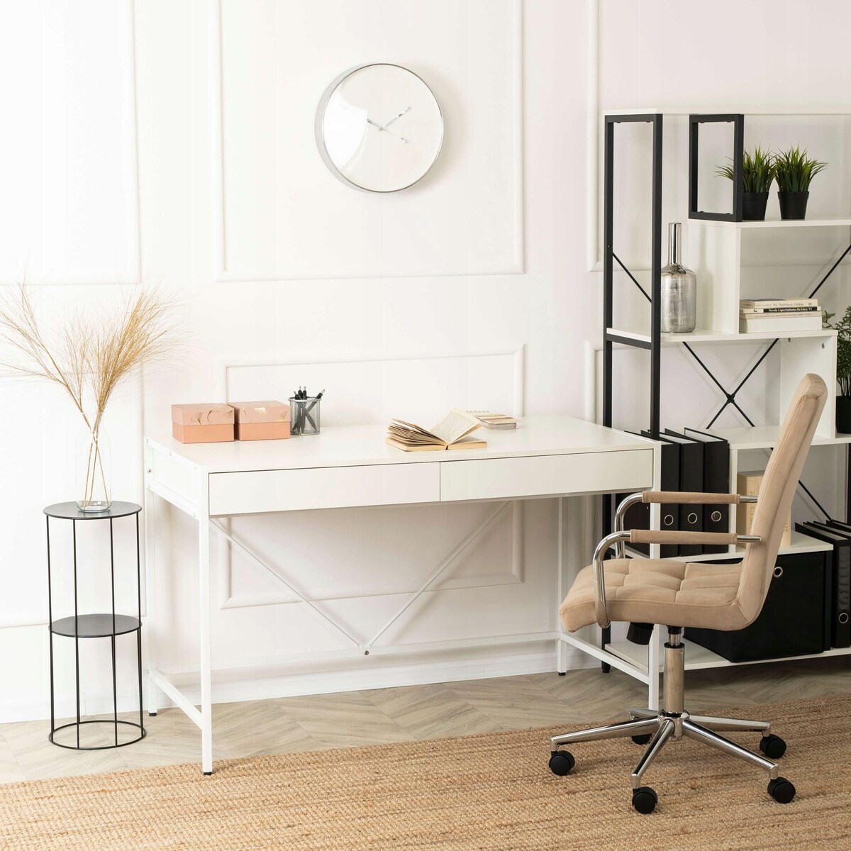 Biurko Toaletka Biała Z Szufladami Biurowe Prostokątne ALLY 123 cm