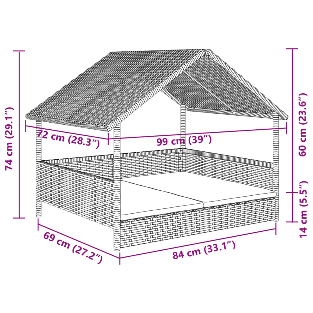vidaXL Legowisko dla psa, z poduszką, rattan PE
