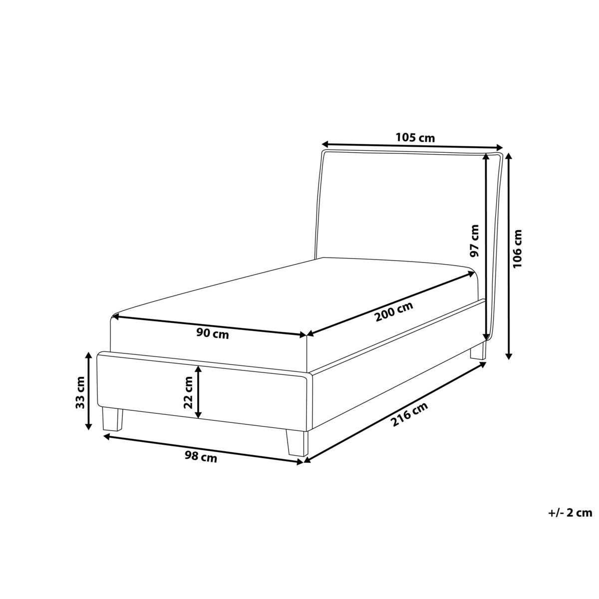 Łóżko tapicerowane 90 x 200 cm szare SENNEZ