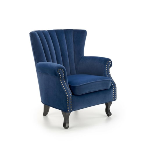 FOTEL TAPICEROWANY Vader granatowy DREWNIANE NOGI klasyczny