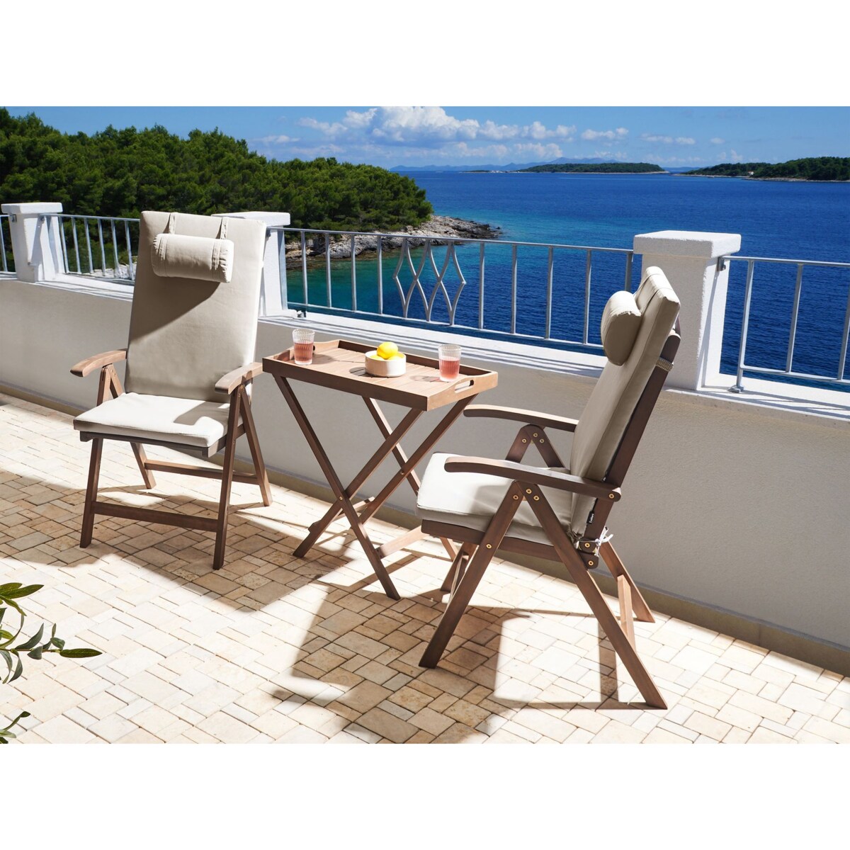 Zestaw mebli balkonowych AMANTEA PREMIUM Drewno akacjowe Beżowoszary
