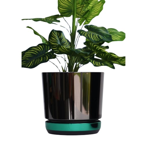 12 Doniczka DUO CZARNA z podstawką ZIELONA dwukolorowa nowoczesna industrialny loft glamour wysoki połysk metaliczna elegancka