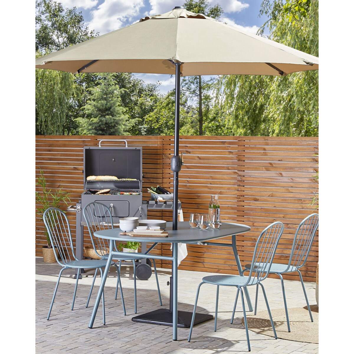 Zestaw 4 krzeseł ogrodowych metalowy jasnoniebieski CALVI