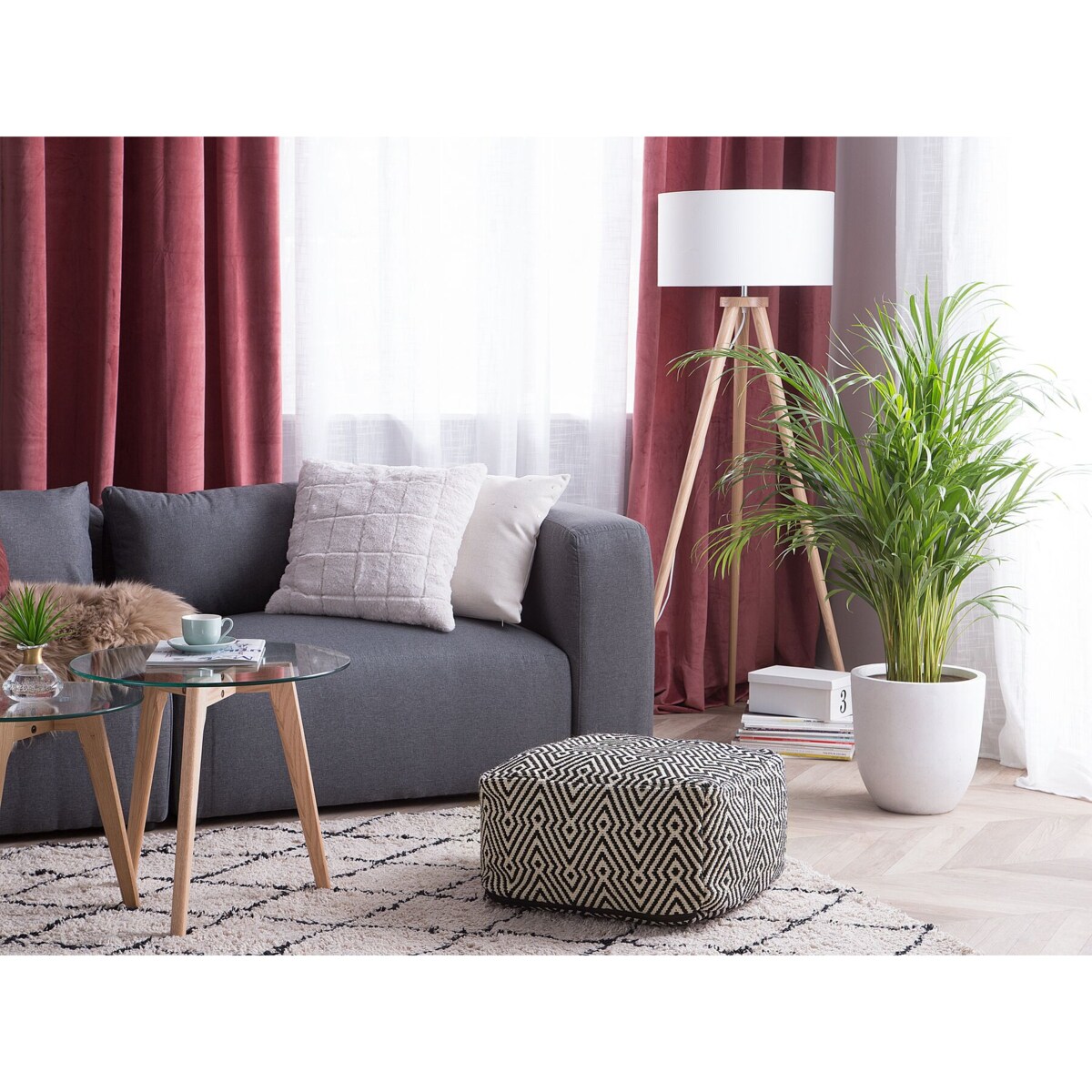 Puf 50 x 50 x 30 cm czarno-biały MUKKI