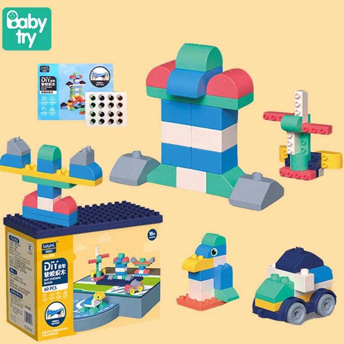 SOFT blocks - miękkie klocki konstrukcyjne 60 elementów