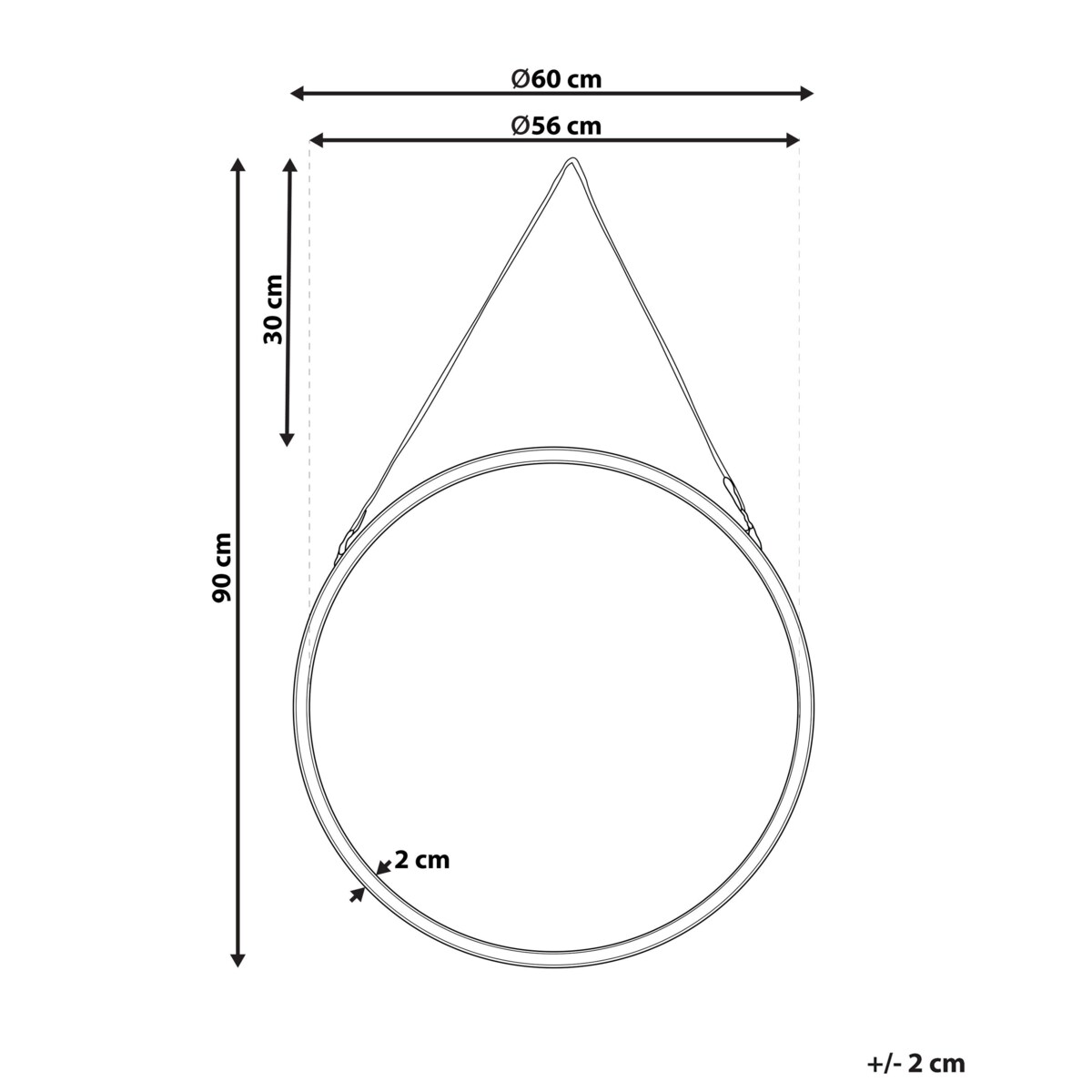 Metalowe okrągłe lustro ścienne na pasku ø 60 cm złote AUTUN