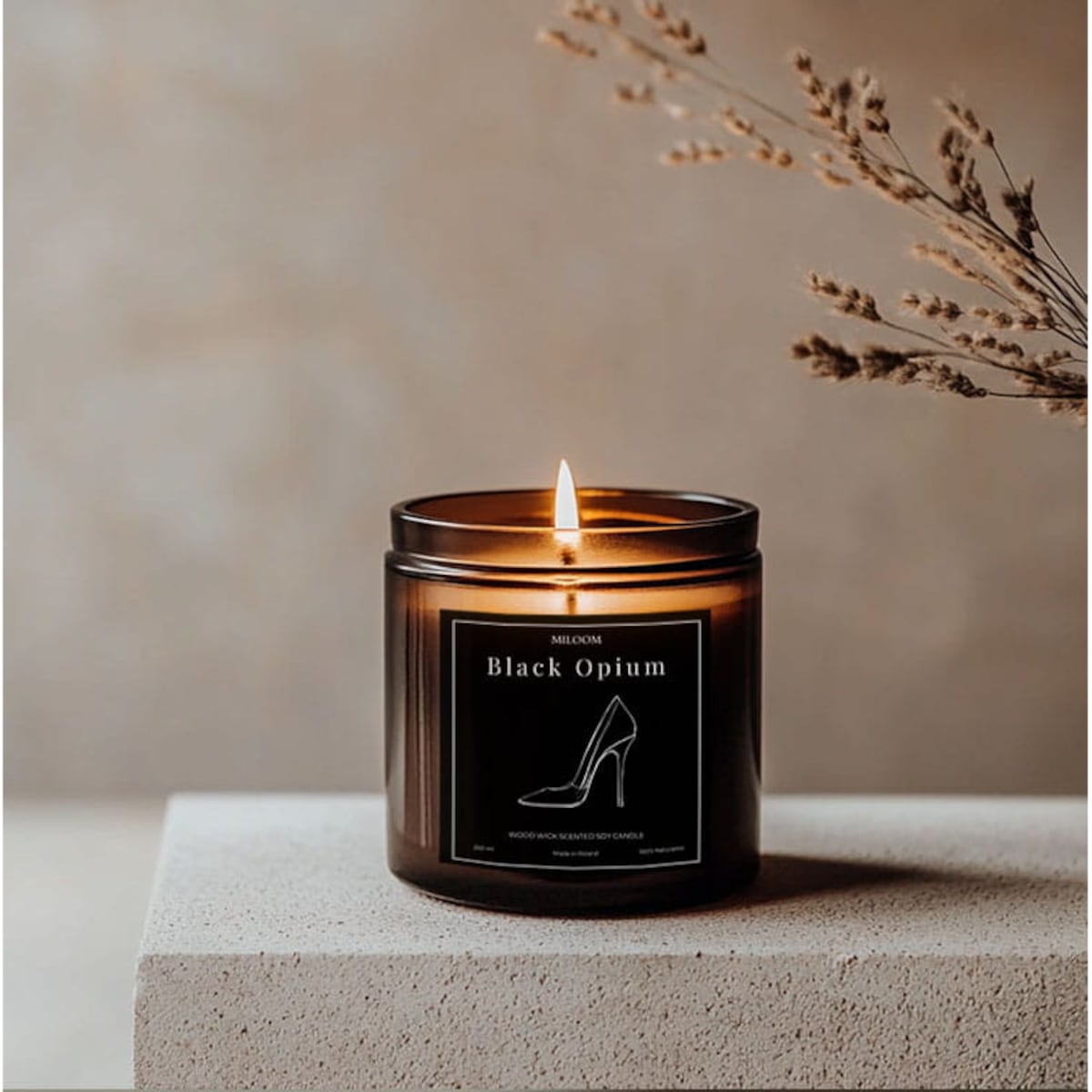 Świeca Sojowa Zapachowa z Drewnianym Knotem BLACK OPIUM 230 ml Miloom