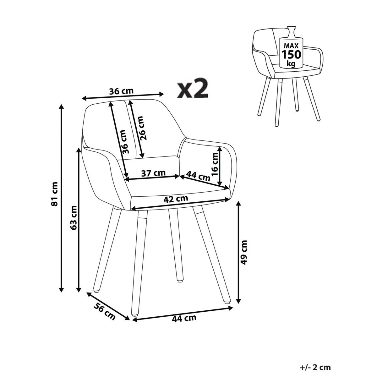 Zestaw 2 krzeseł do jadalni CHICAGO Musztardowy