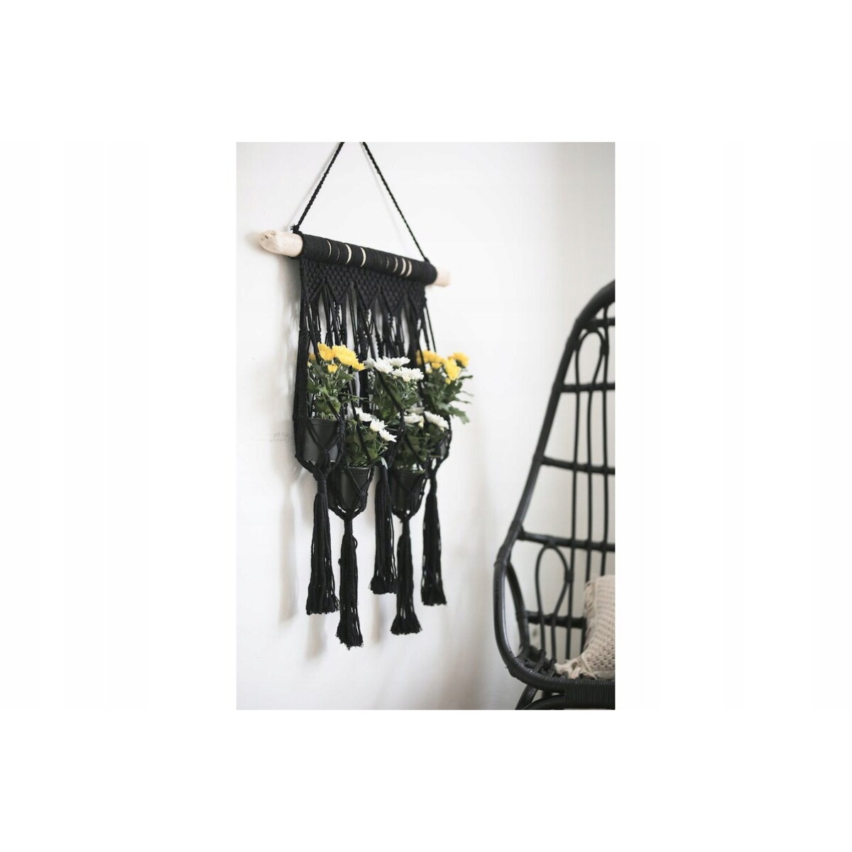 KWIETNIK MAKRAMA NA 5 DONICZEK CZARNA